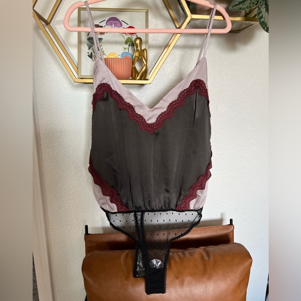 Free People Intimately Wish Me Luck Satin Lace Bodysuit